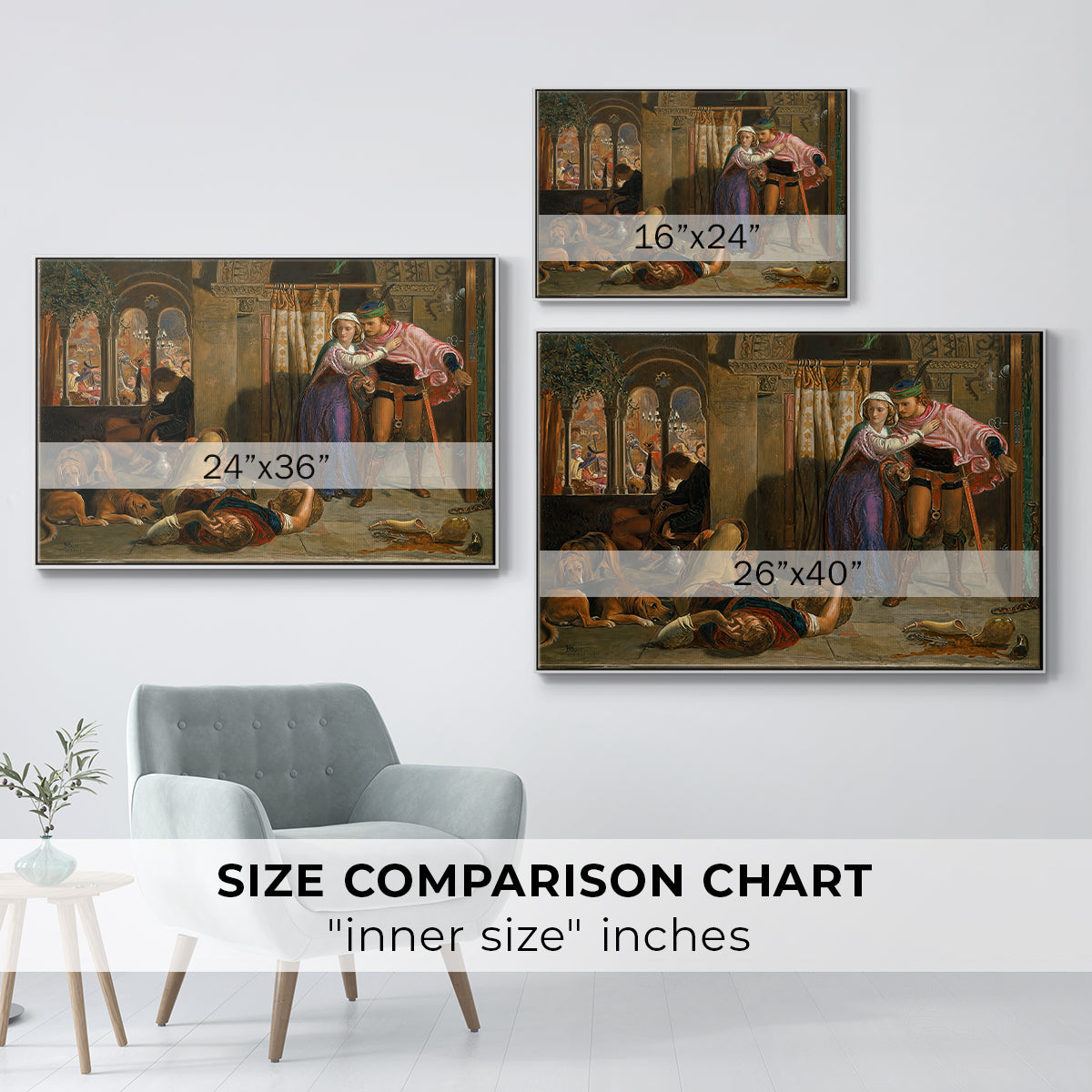 The Flight of Madeline and Porphyro, 1848 - Floater Framed Canvas Print
