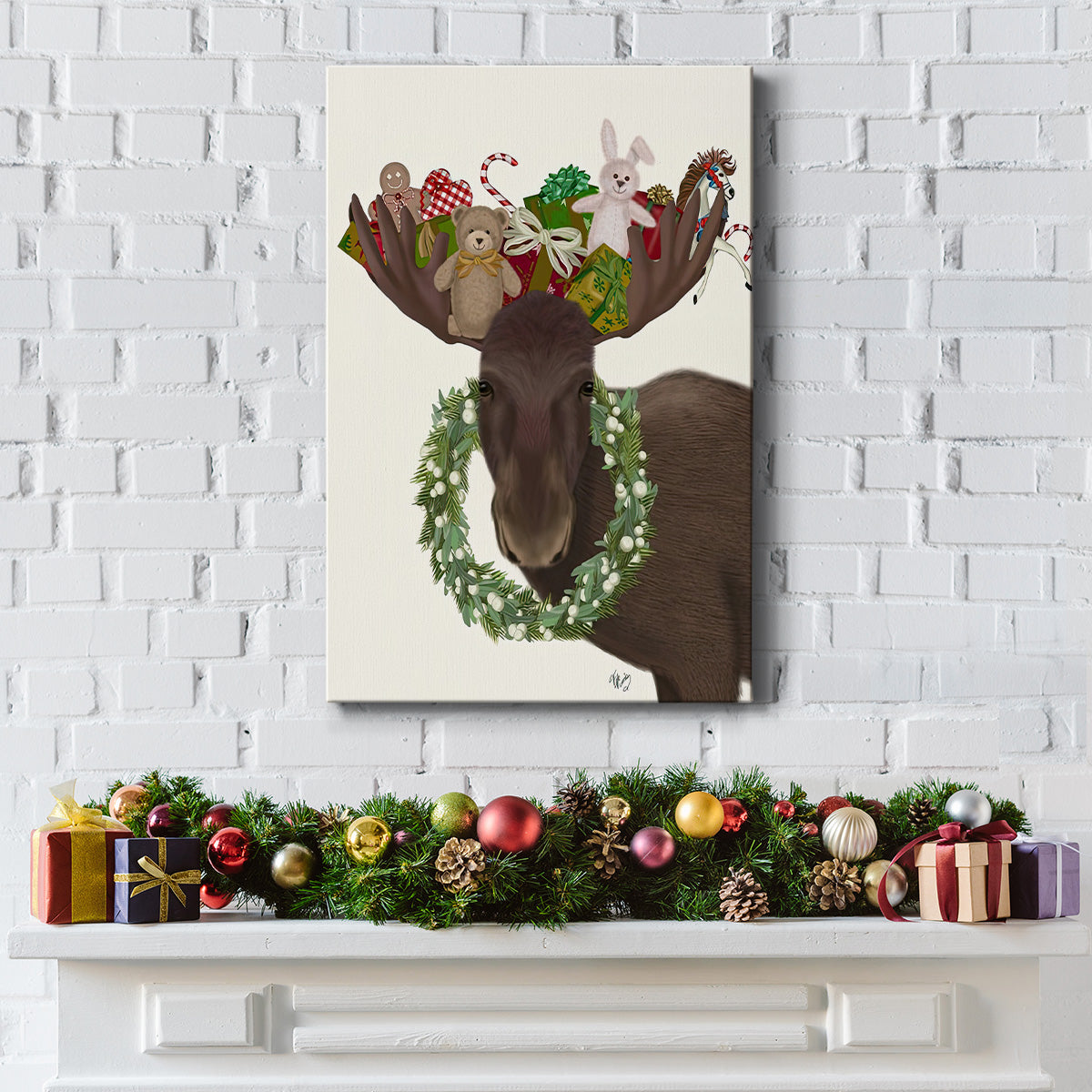 Christmas Moose and Christmas Gifts - Gallery Wrapped Canvas