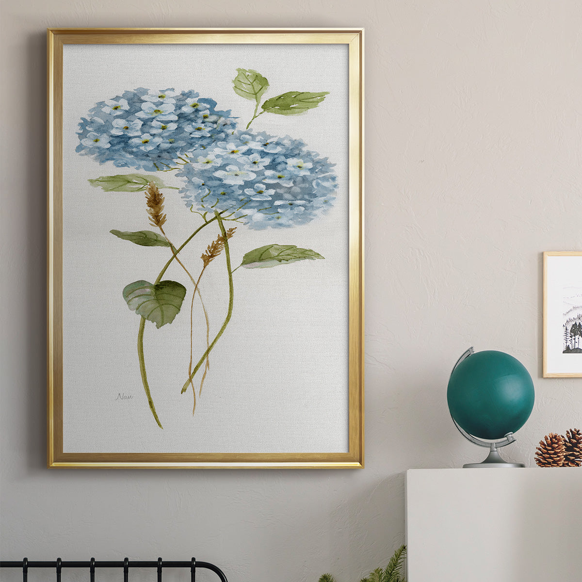 Petite Blue Hydrangea II - Modern Framed Canvas Print
