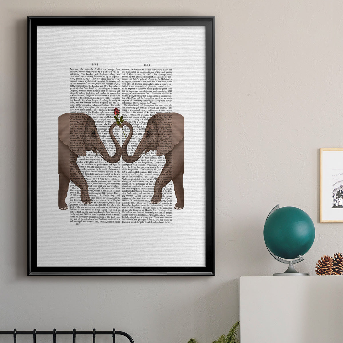 Elephants Heart and Rose - Modern Framed Canvas Print