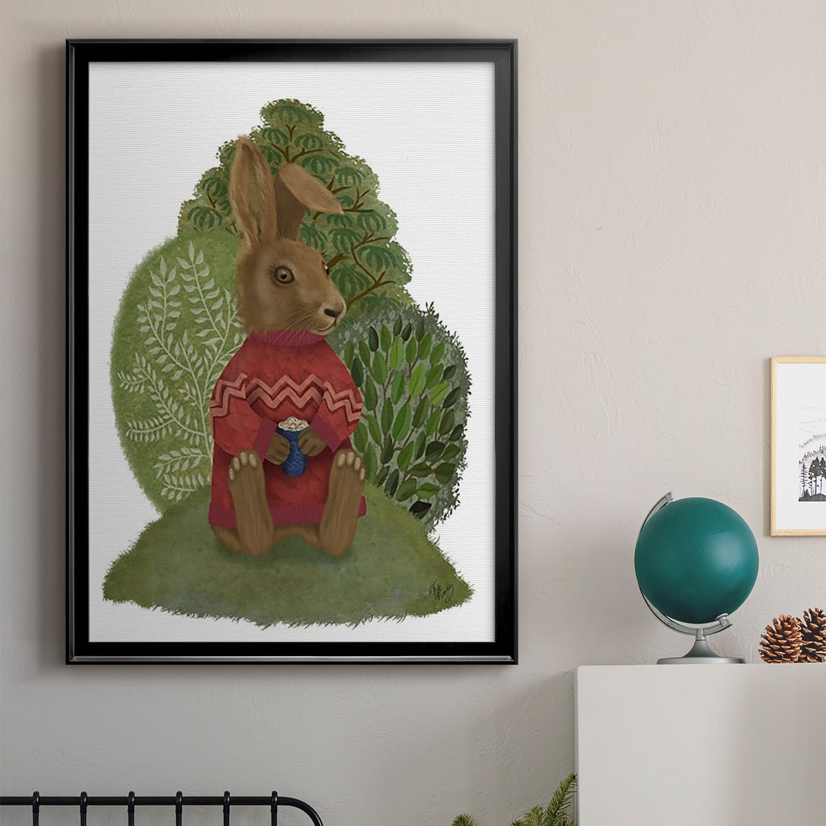 Latte Rabbit in Sweater - Modern Framed Canvas Print