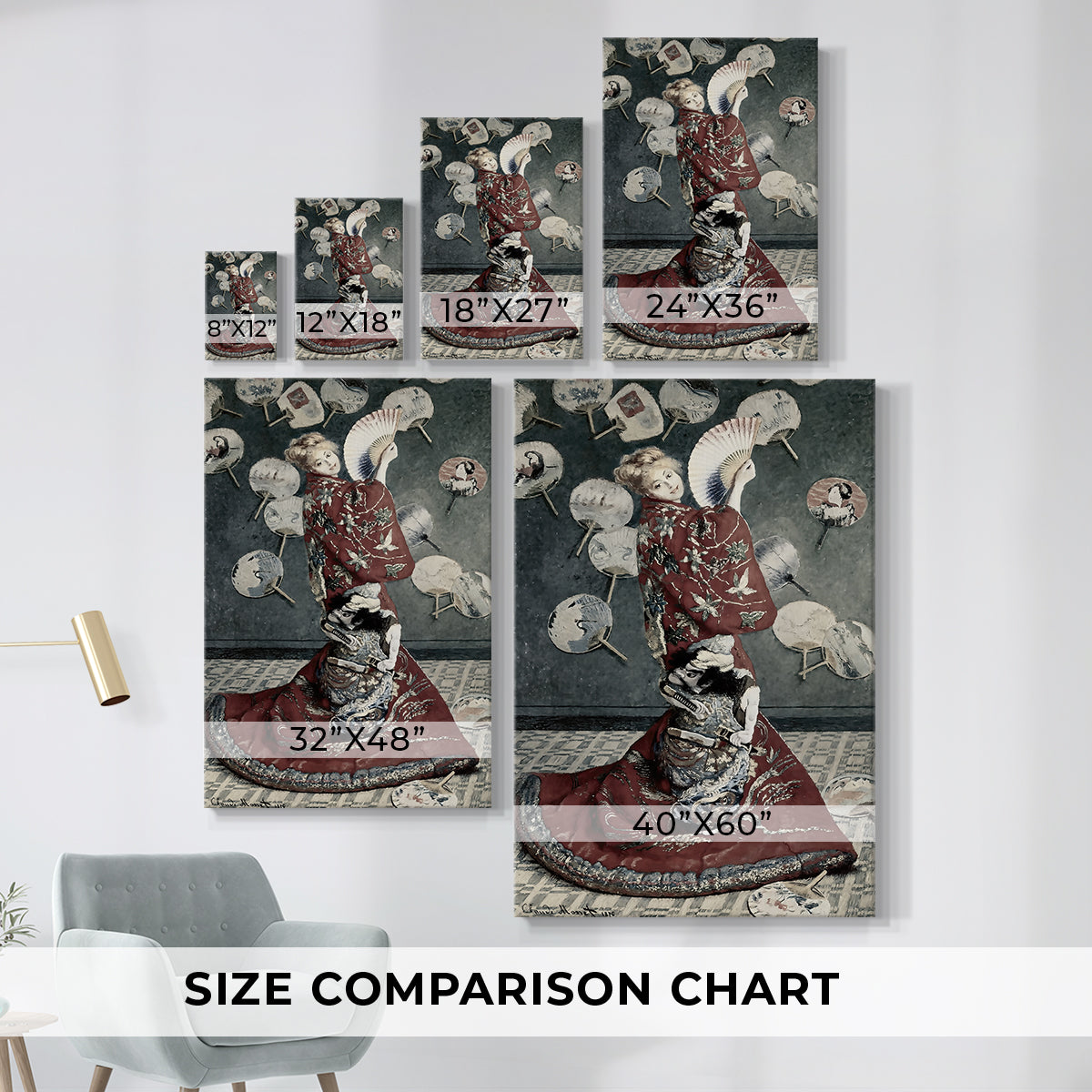 Size comparison chart for canvas art prints, showing multiple size options.