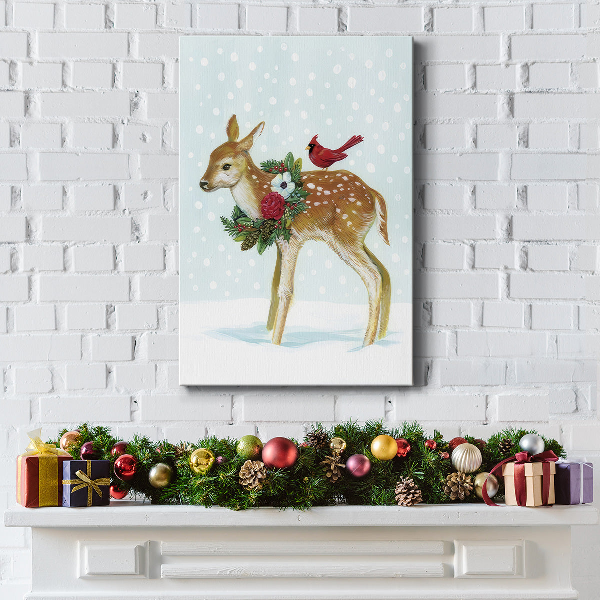 Winter Woodland Creatures with Cardinals II - Gallery Wrapped Canvas