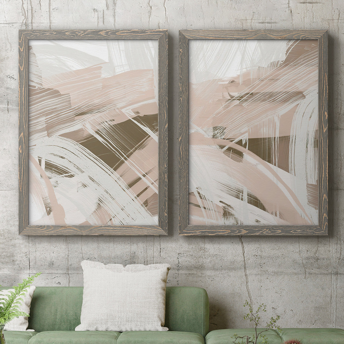 Earthtone Swipe I - Premium Framed Canvas 2 Piece Set - Ready to Hang