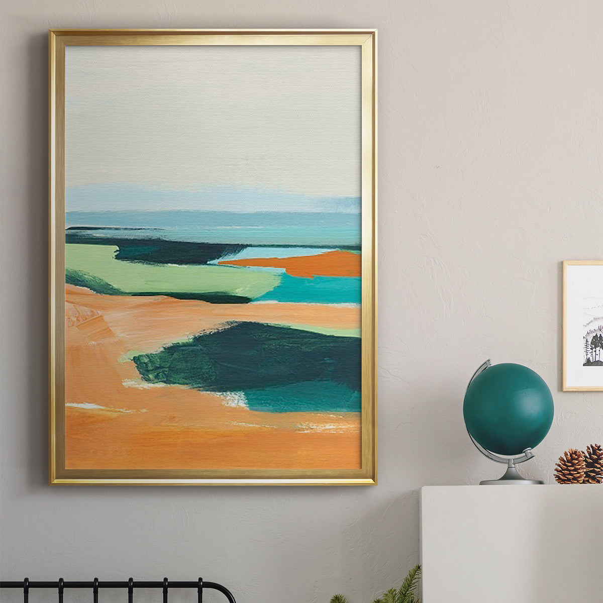 Aqua and Orange II - Modern Framed Canvas Print