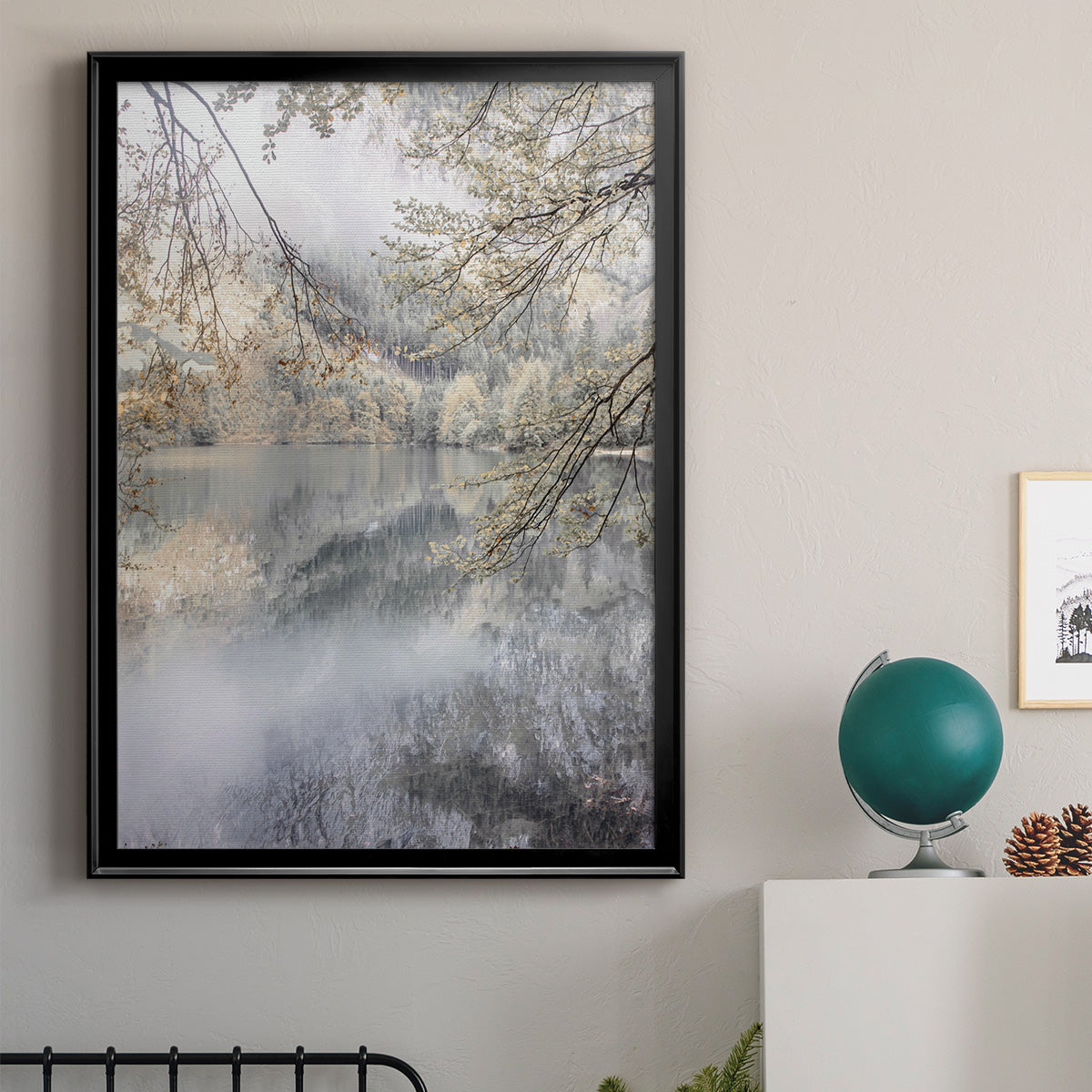 Misty Lake - Modern Framed Canvas Print