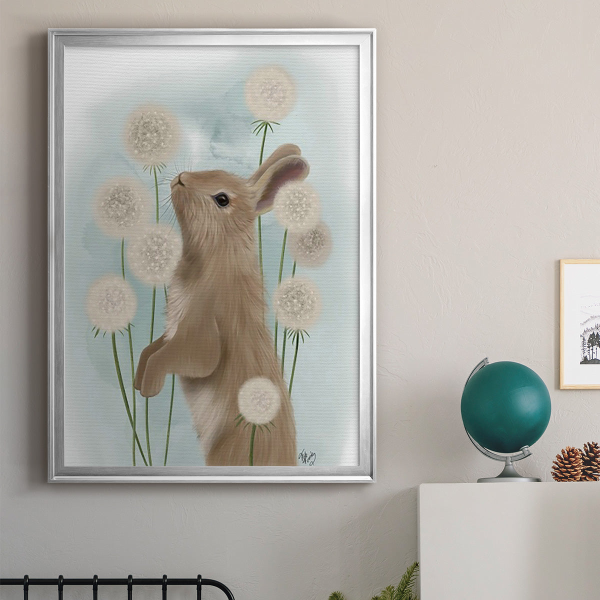 Rabbit In Dandylions - Modern Framed Canvas Print