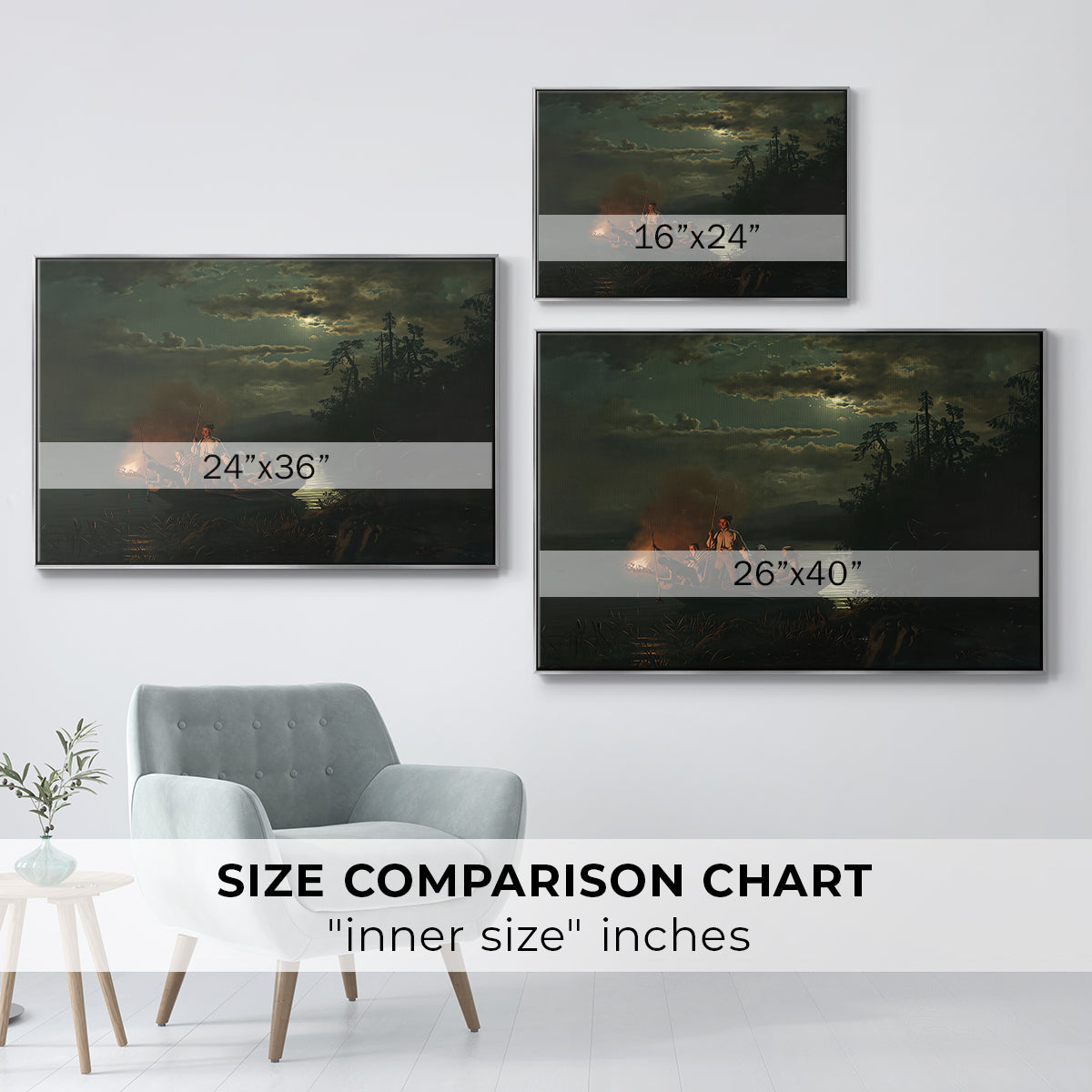 Spear Fishing on Lake Krøderen, 1851 - Floater Framed Canvas Print