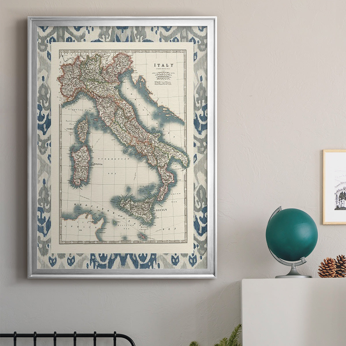 Bordered Map of Italy - Modern Framed Canvas Print