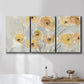 Three-panel canvas wall art featuring minimalist poppies at sunset, displayed in a bathroom above a bathtub.