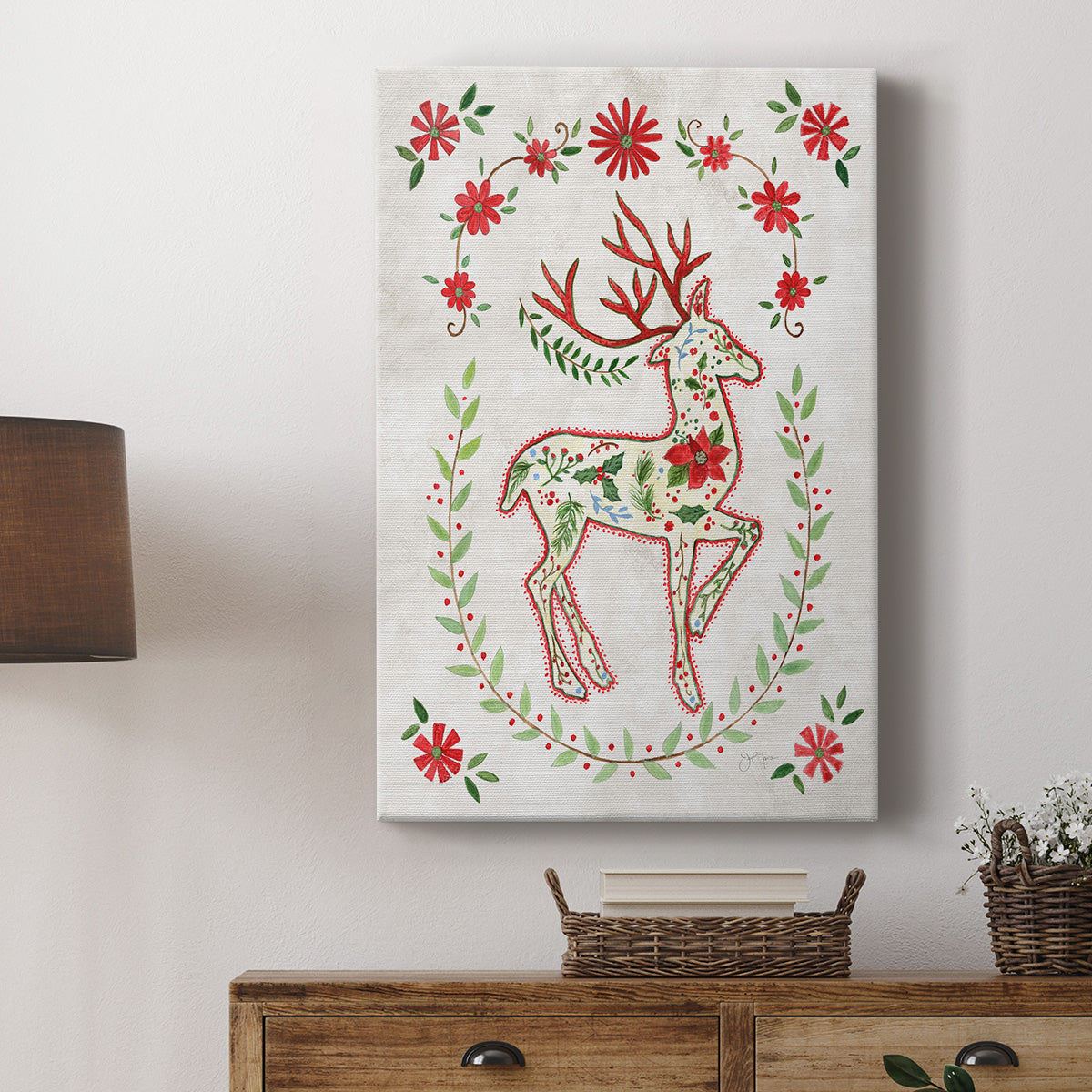 Christmas Folk Reindeer Premium Gallery Wrapped Canvas - Ready to Hang