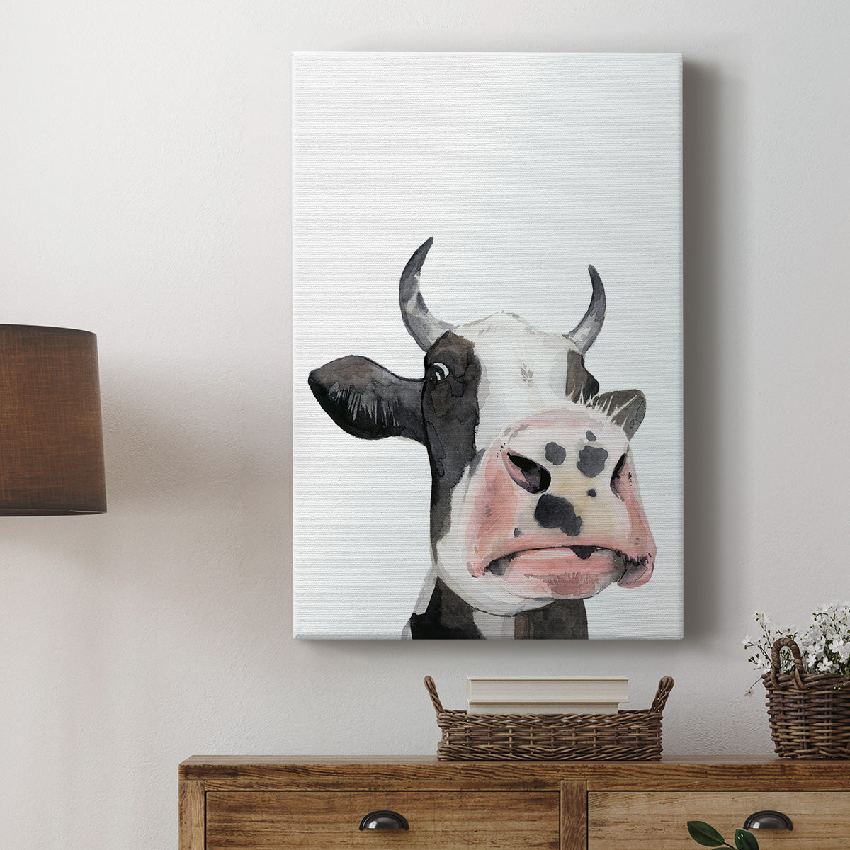 Watercolor Cow Portrait I Premium Gallery Wrapped Canvas - Ready to Hang