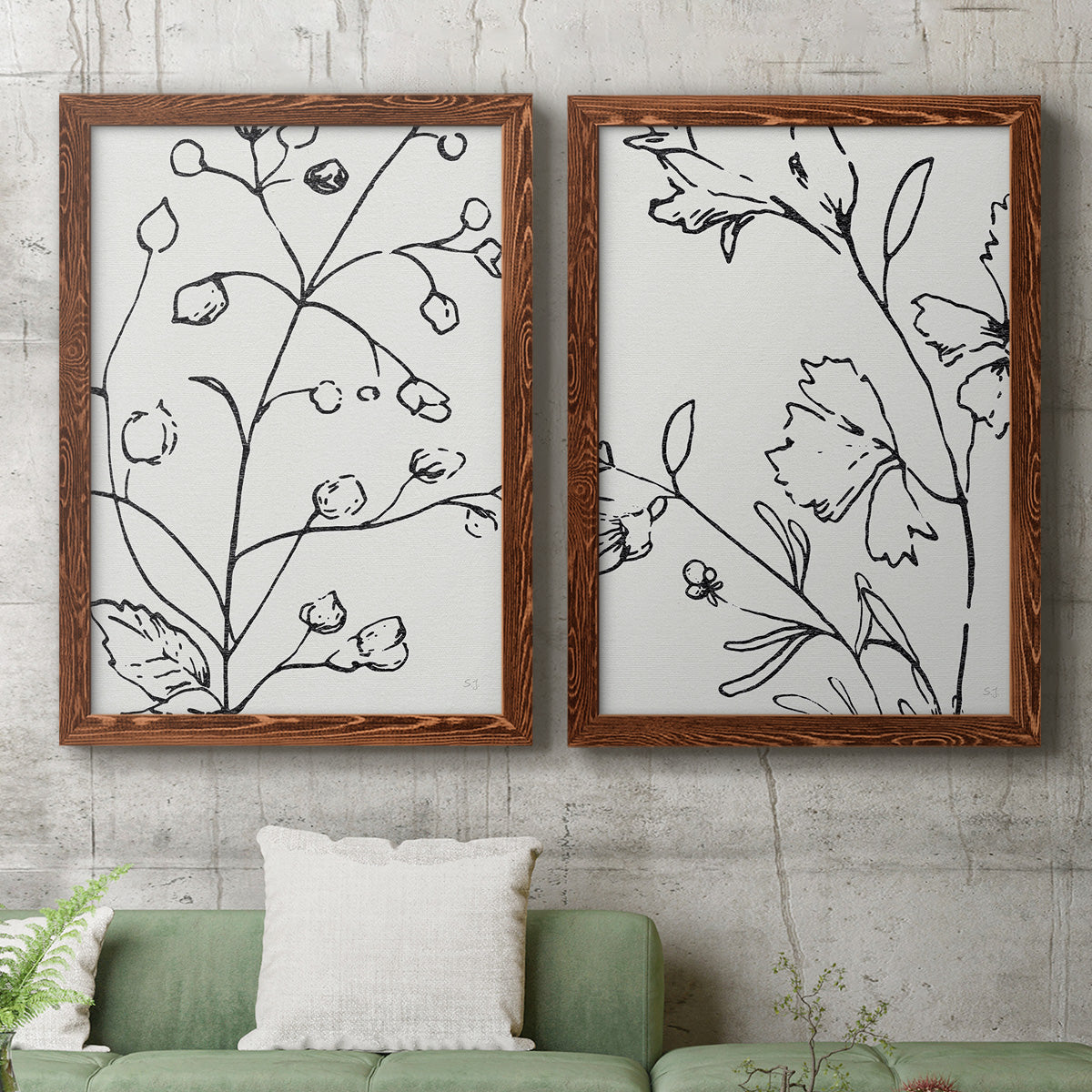 Botanical Sketch I   - Premium Framed Canvas 2 Piece Set - Ready to Hang