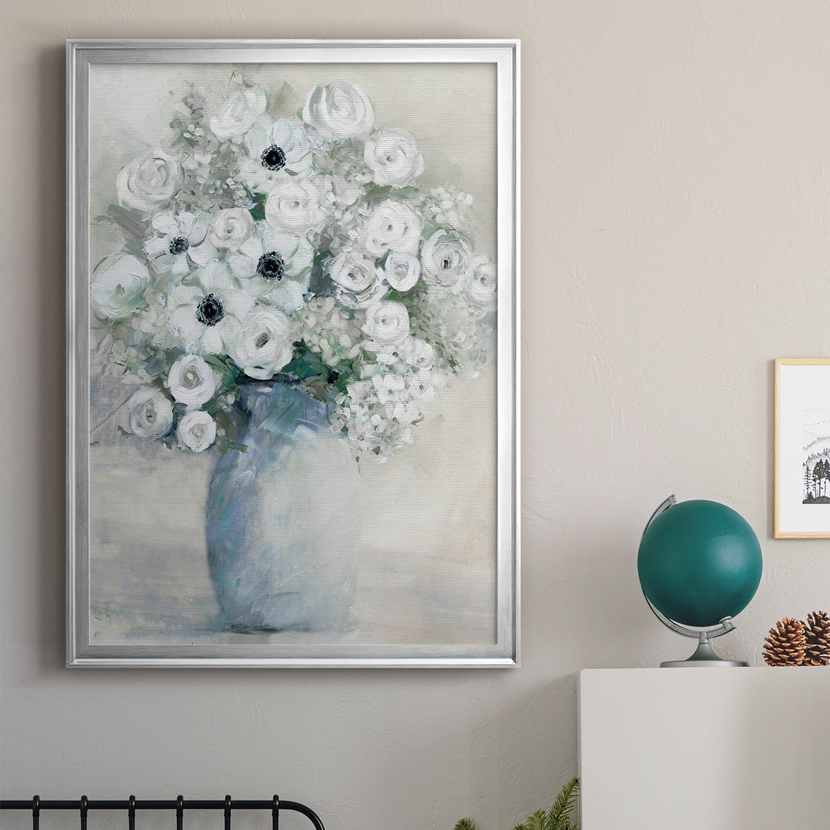 White Anemone Bouquet - Modern Framed Canvas Print