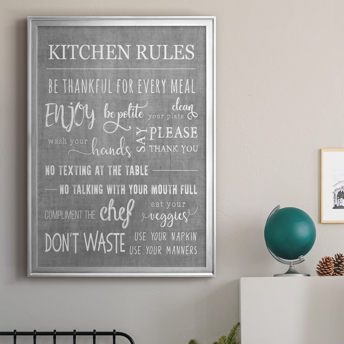 Neutral Kitchen Rules - Modern Framed Canvas Print