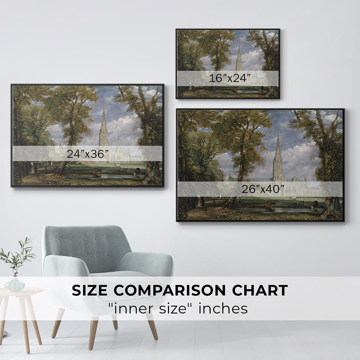 Salisbury Cathedral from the Bishop's Grounds, c. 1825 - Floater Framed Canvas Print