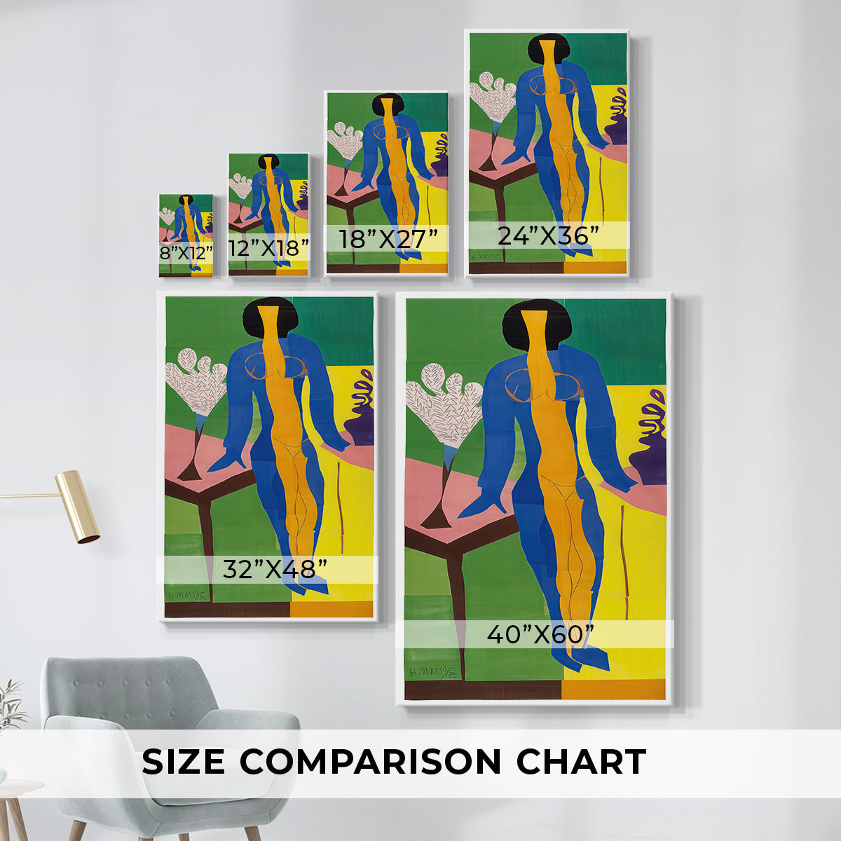 Size comparison chart for canvas art prints, showing multiple size options.