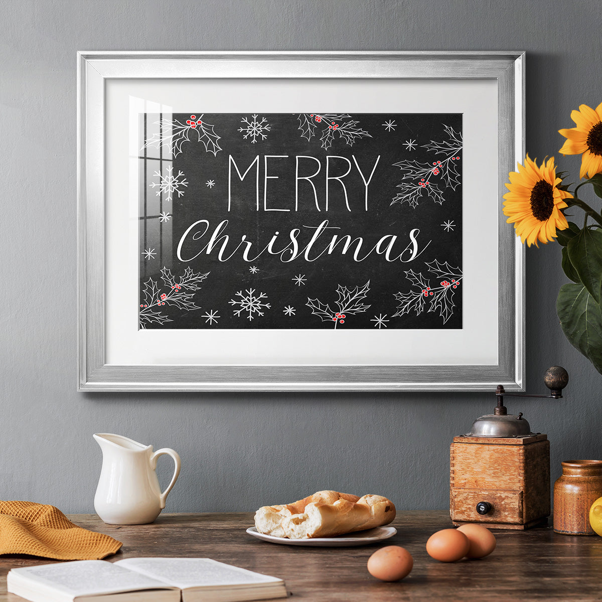 Merry Christmas Chalkboard Premium Framed Print - Ready to Hang