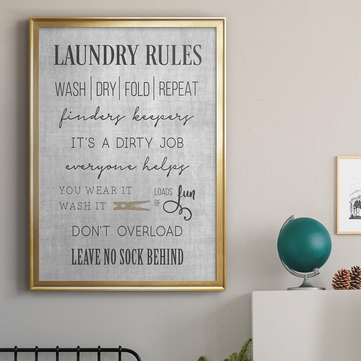 Neutral Laundry Rules - Modern Framed Canvas Print