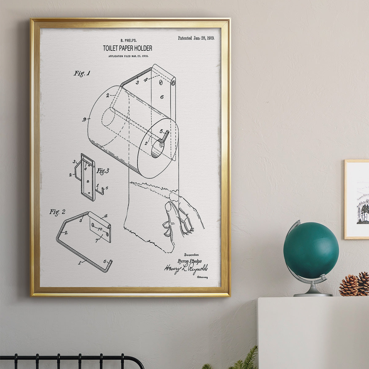 Toilet Paper Patent II - Modern Framed Canvas Print