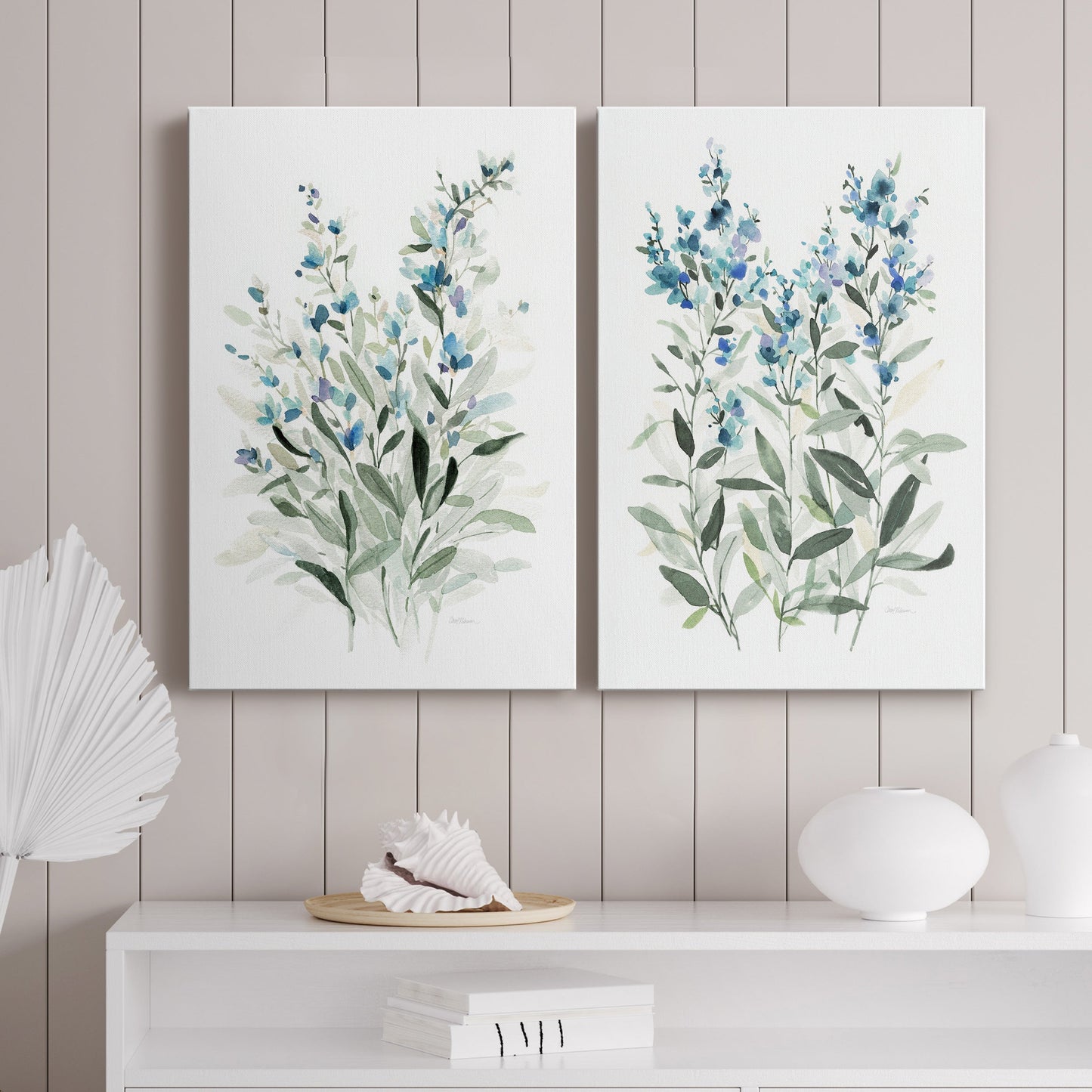 Delicate Blue Botanical I Premium Gallery Wrapped Canvas - Ready to Hang - Set of 2 - 8 x 12 Each