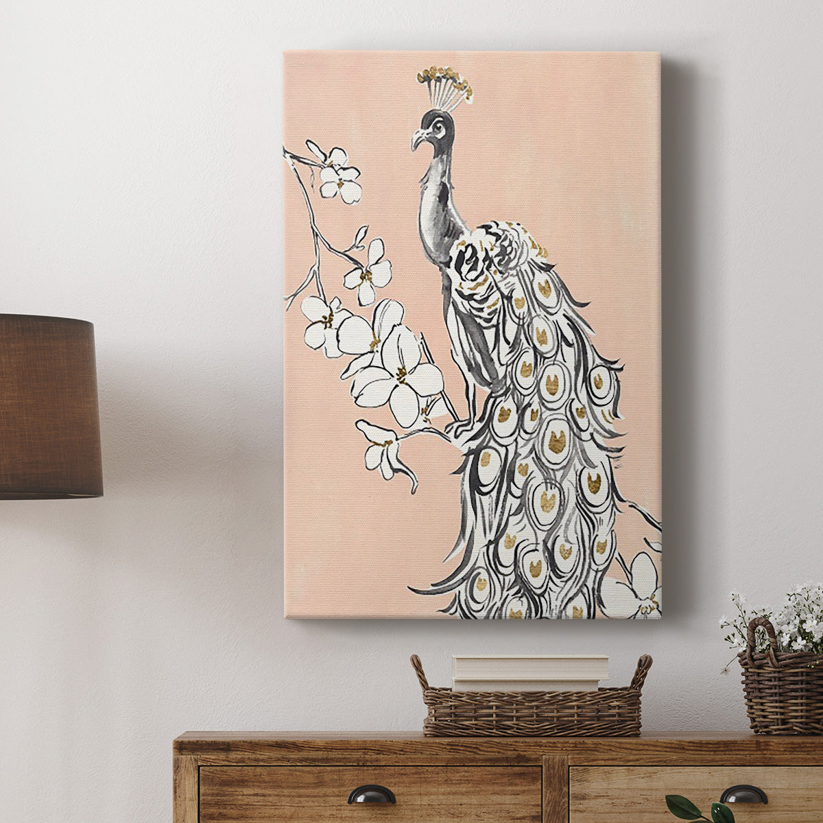 Peacock in Gold II Premium Gallery Wrapped Canvas - Ready to Hang