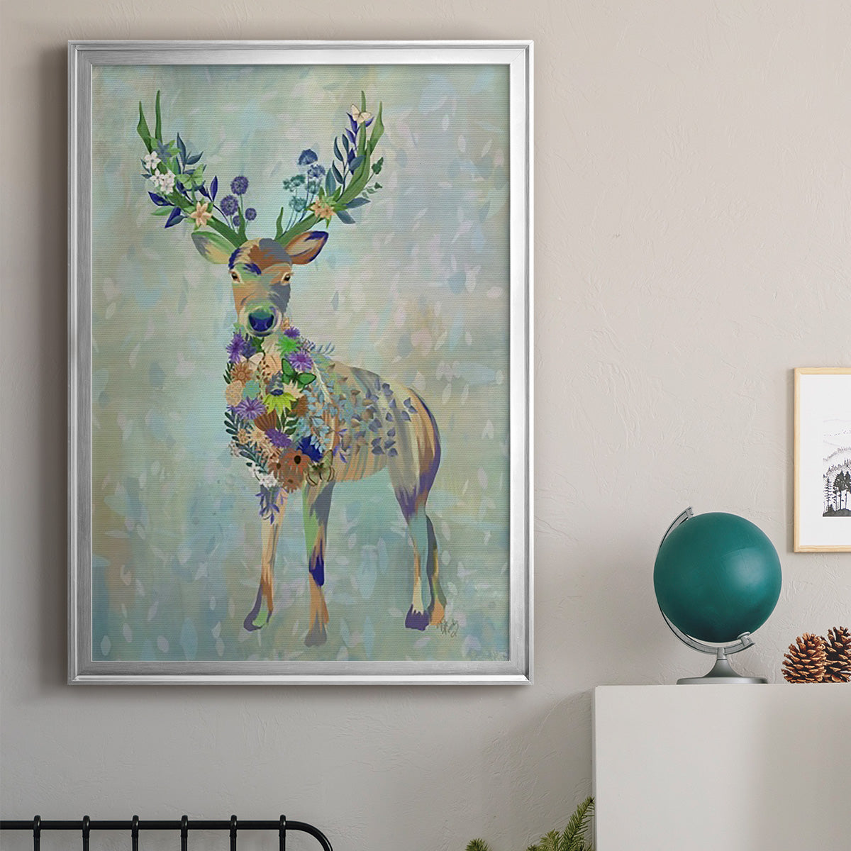 Fantastic Florals Deer, Full - Modern Framed Canvas Print