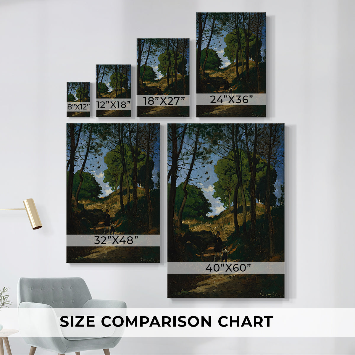 Size comparison chart for canvas art prints, showing multiple size options.