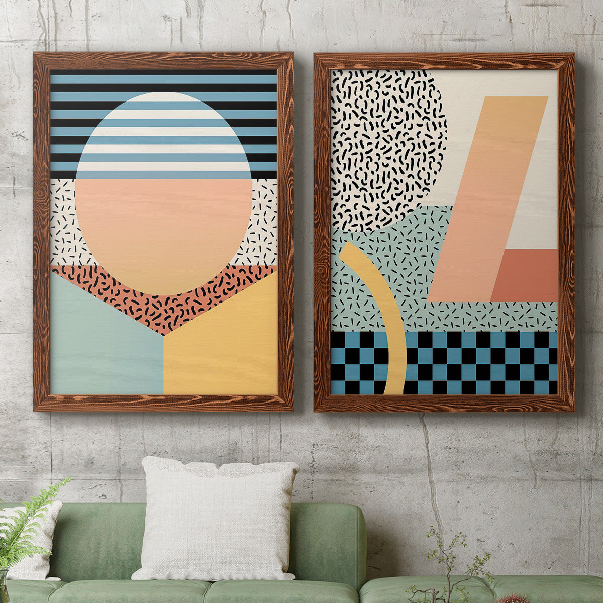 Modern Memphis III - Premium Framed Canvas 2 Piece Set - Ready to Hang