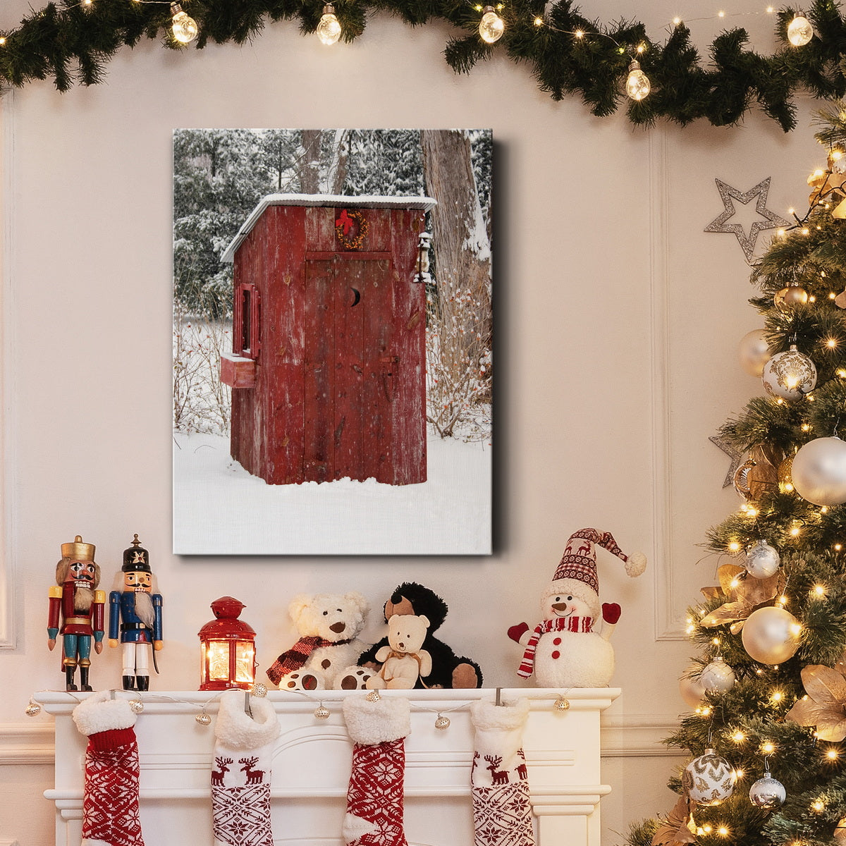 Holiday Outhouse Premium Gallery Wrapped Canvas - Ready to Hang