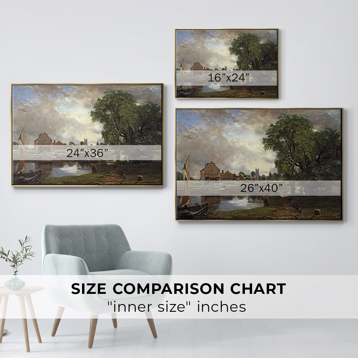 Dedham Lock and Mill, c. 1820 - Floater Framed Canvas Print