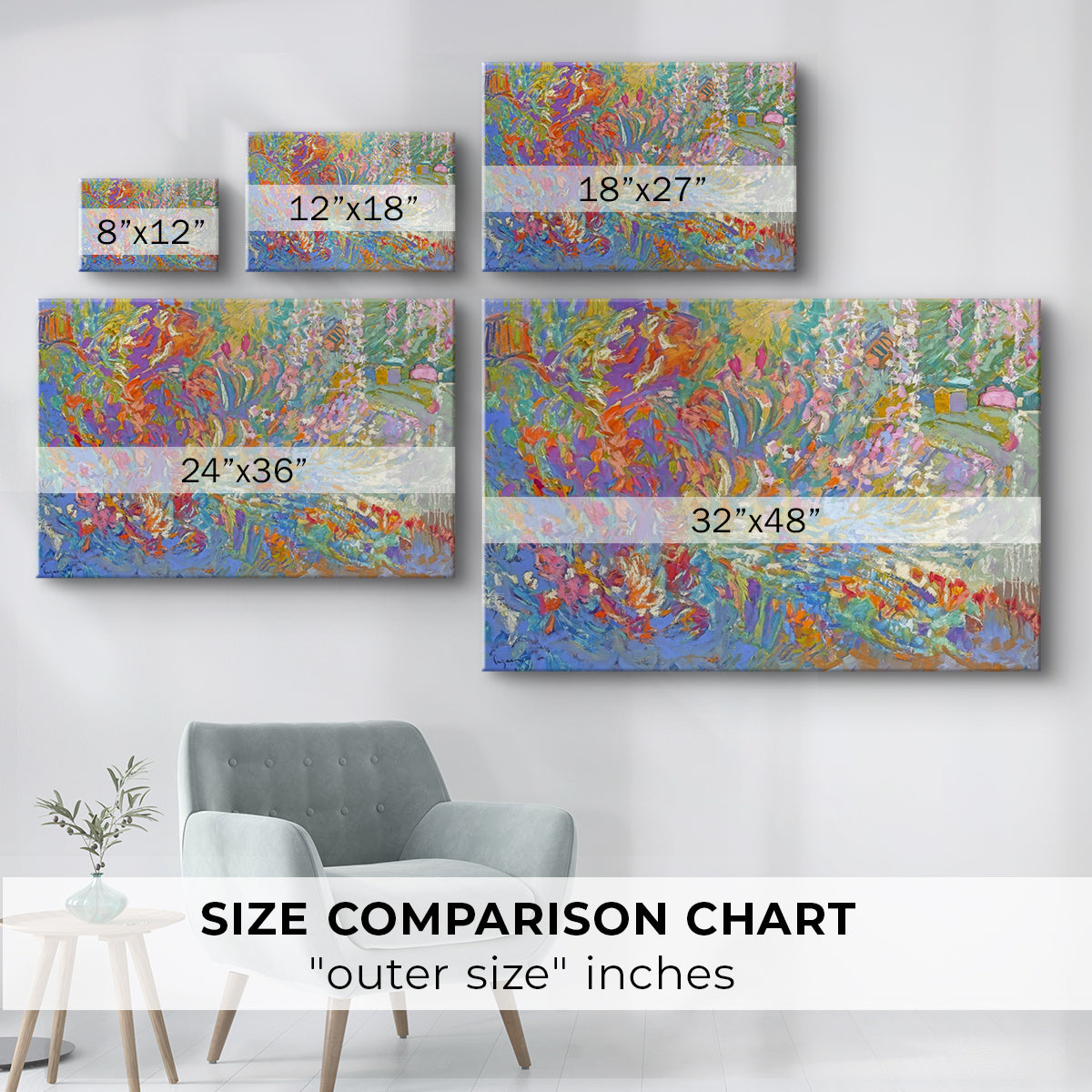 Vibrant display of colors depicting a lush garden blooming with flowers in an abstract style reflecting serenity and joy