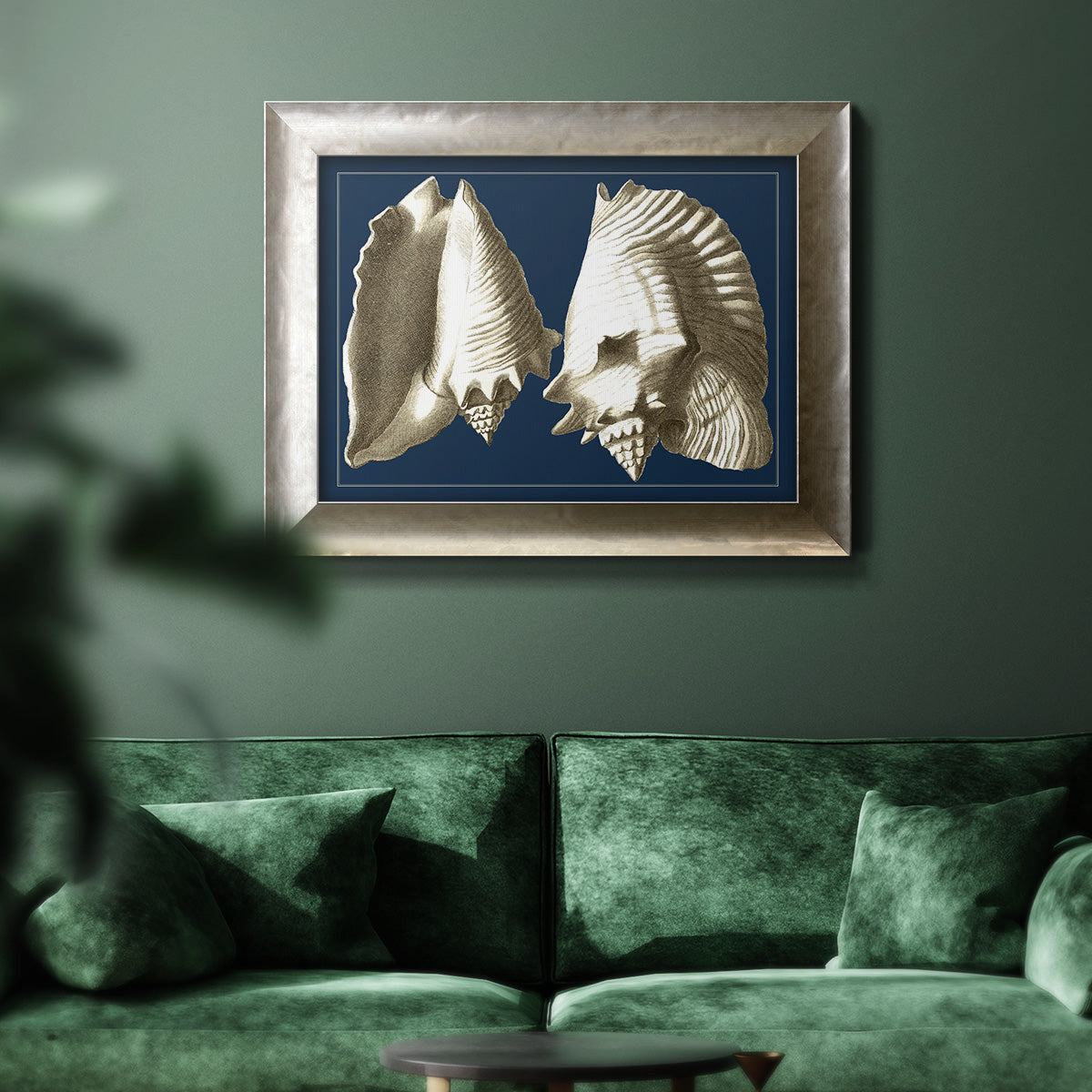 Conch Shells on Navy I Premium Framed Canvas- Ready to Hang