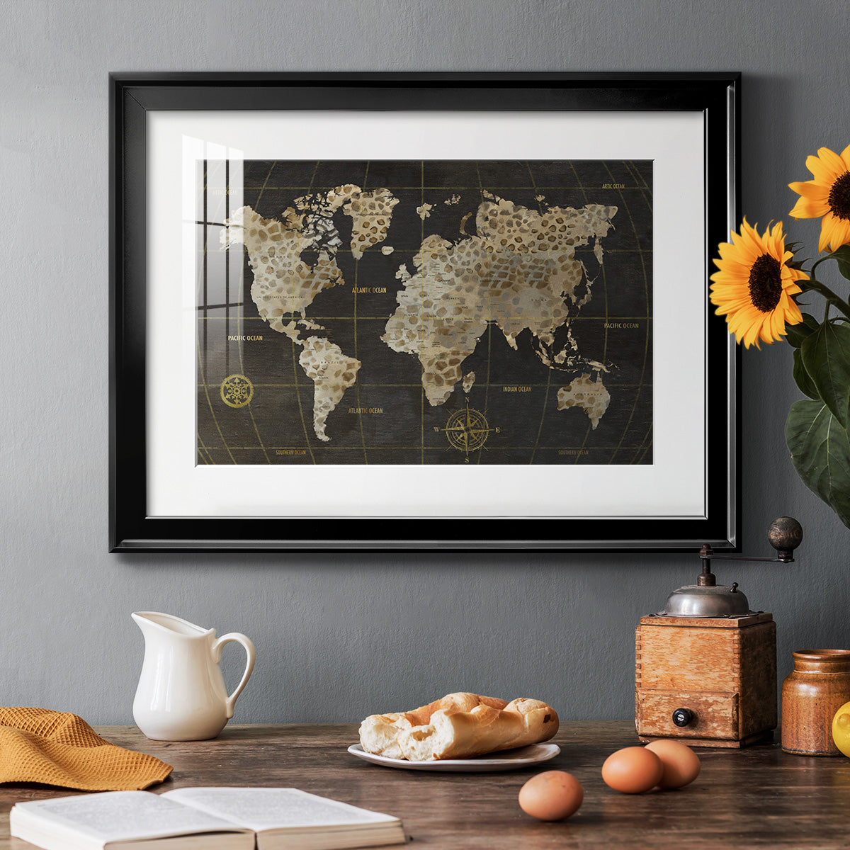 Safari World Map - Modern Framed Art Print