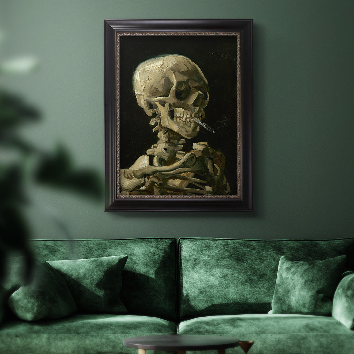Head of a Skeleton with a Burning Cigarette - Ornate Framed Canvas Print