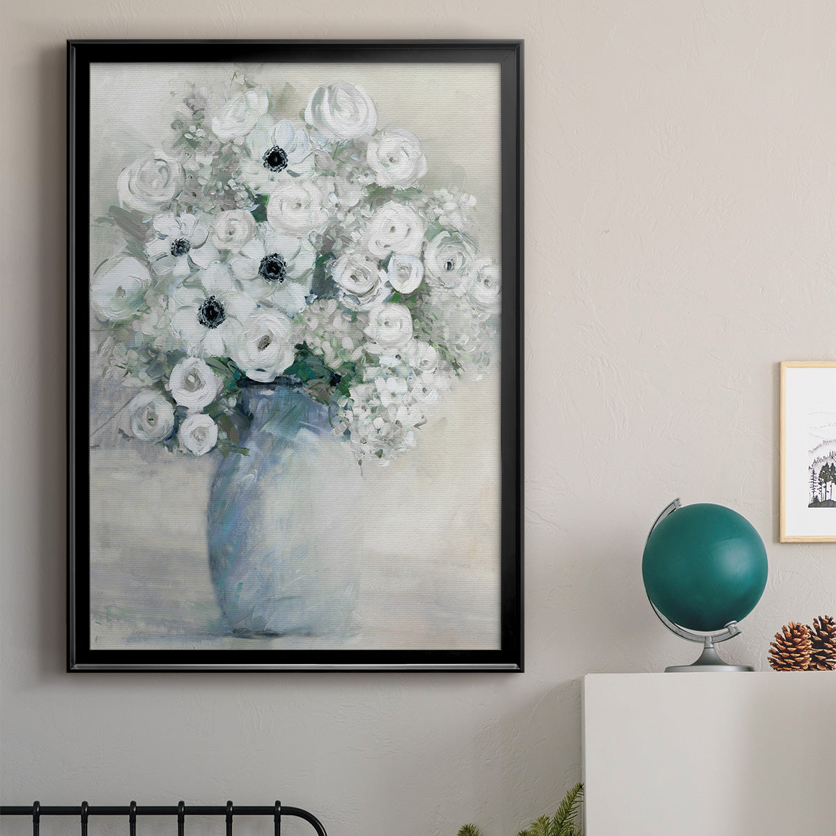 White Anemone Bouquet - Modern Framed Canvas Print