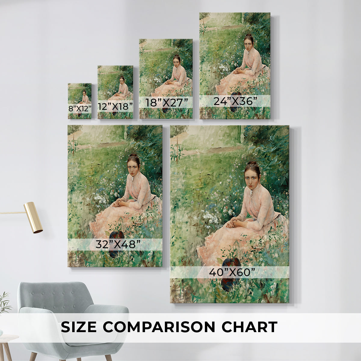 Size comparison chart for canvas art prints, showing multiple size options.