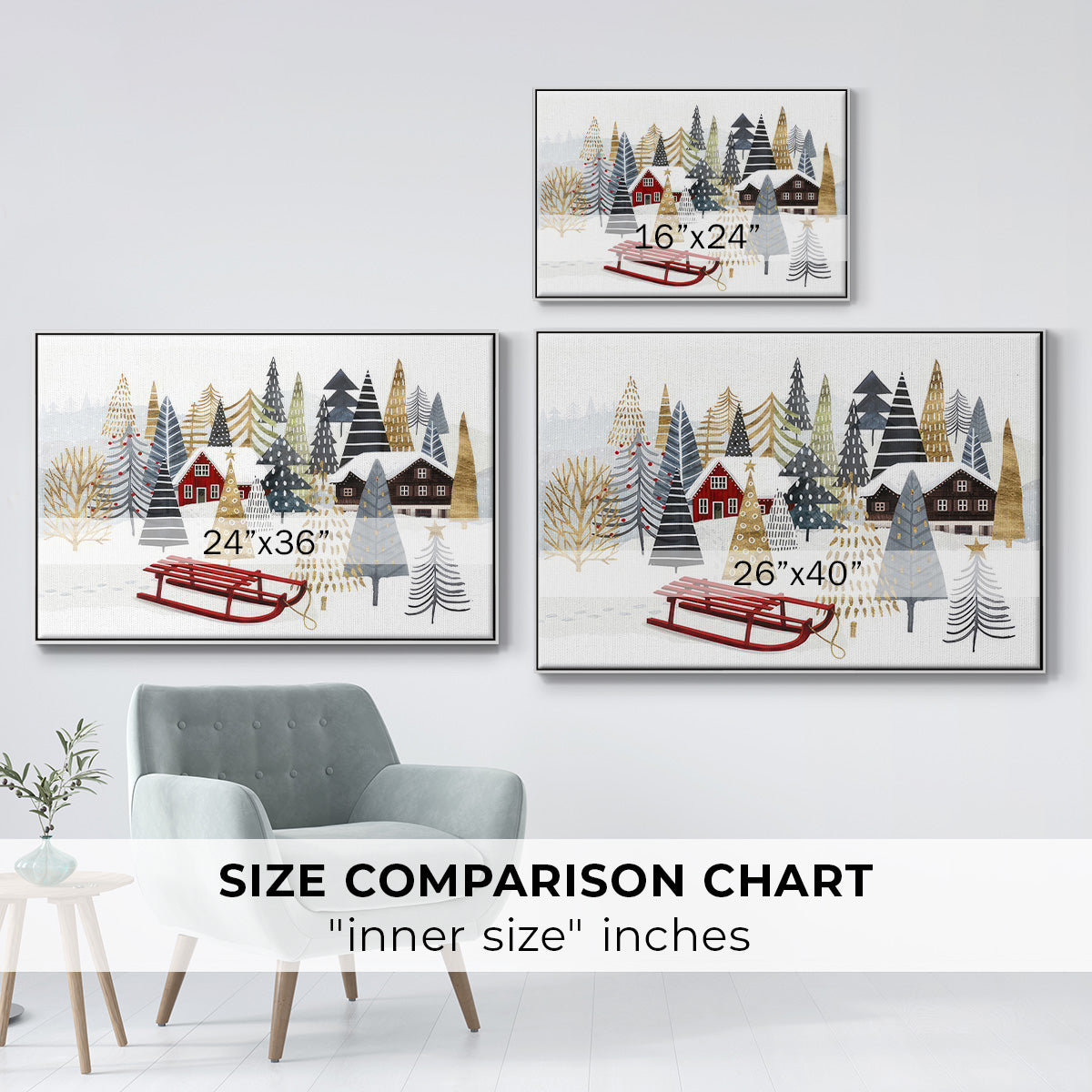 Christmas Chalet Collection A - Framed Gallery Wrapped Canvas in Floating Frame