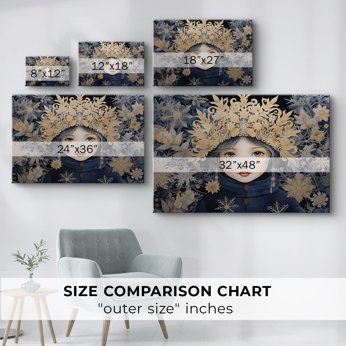 winter,portrait,girl,snowflakes,floral,crown,golden leaves,delicate features,dark coat,whimsical,nature,cold,intricate,beauty,frost,magic,fantasy,serene,enchanting,pale skin,blue tones,symmetrical,face,soft colors,elegance,winter wonderland,ethereal,fairy tale,creativity,visual art,delicate nature,imaginative,unique design,handcrafted,captivating,seasonal,unique,charming