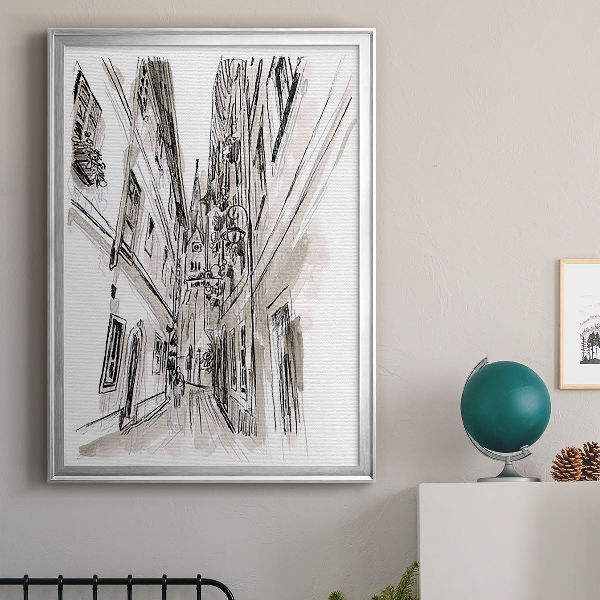 Europe Street Sketches III - Modern Framed Canvas Print