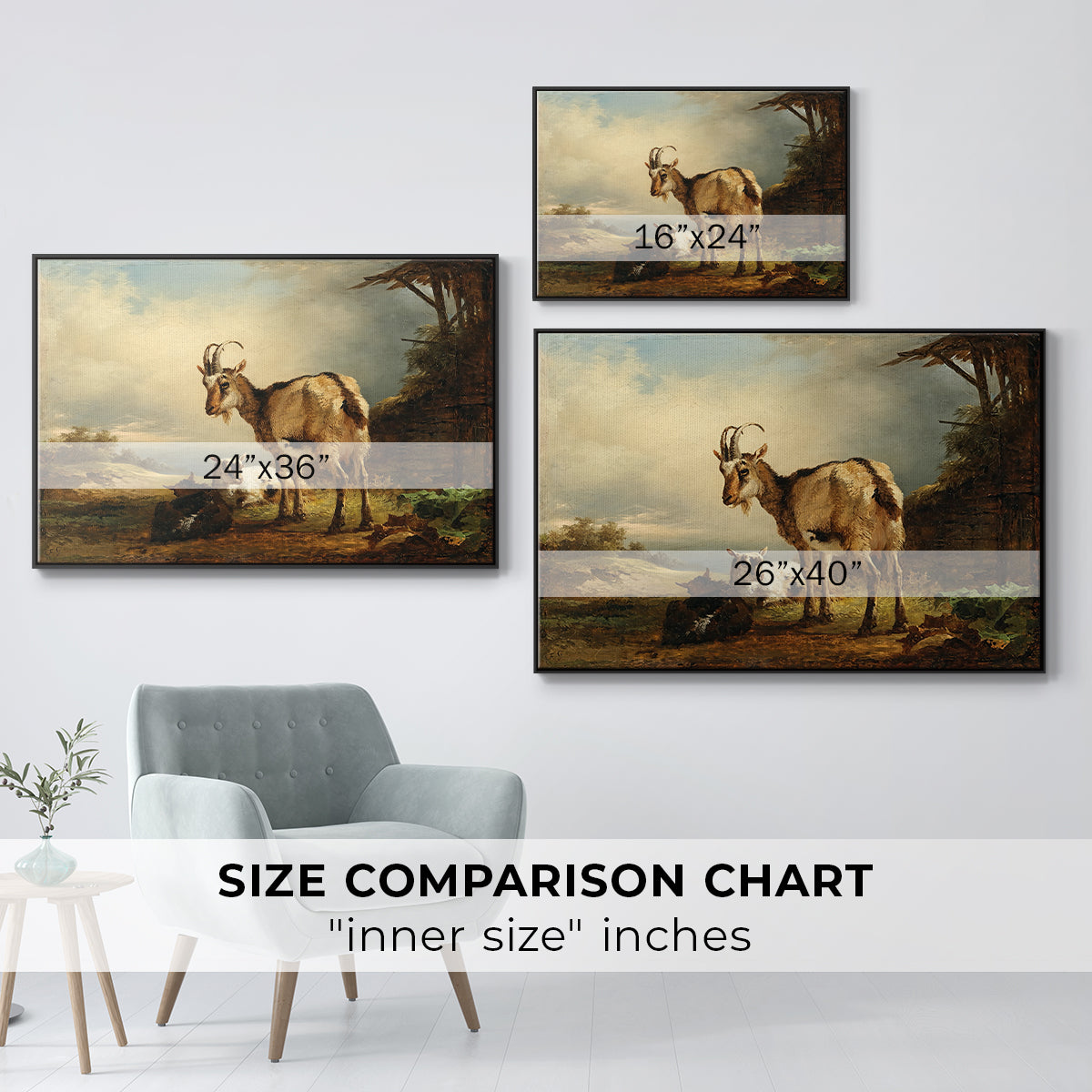 A Goat with Two Kids - Floater Framed Canvas Print
