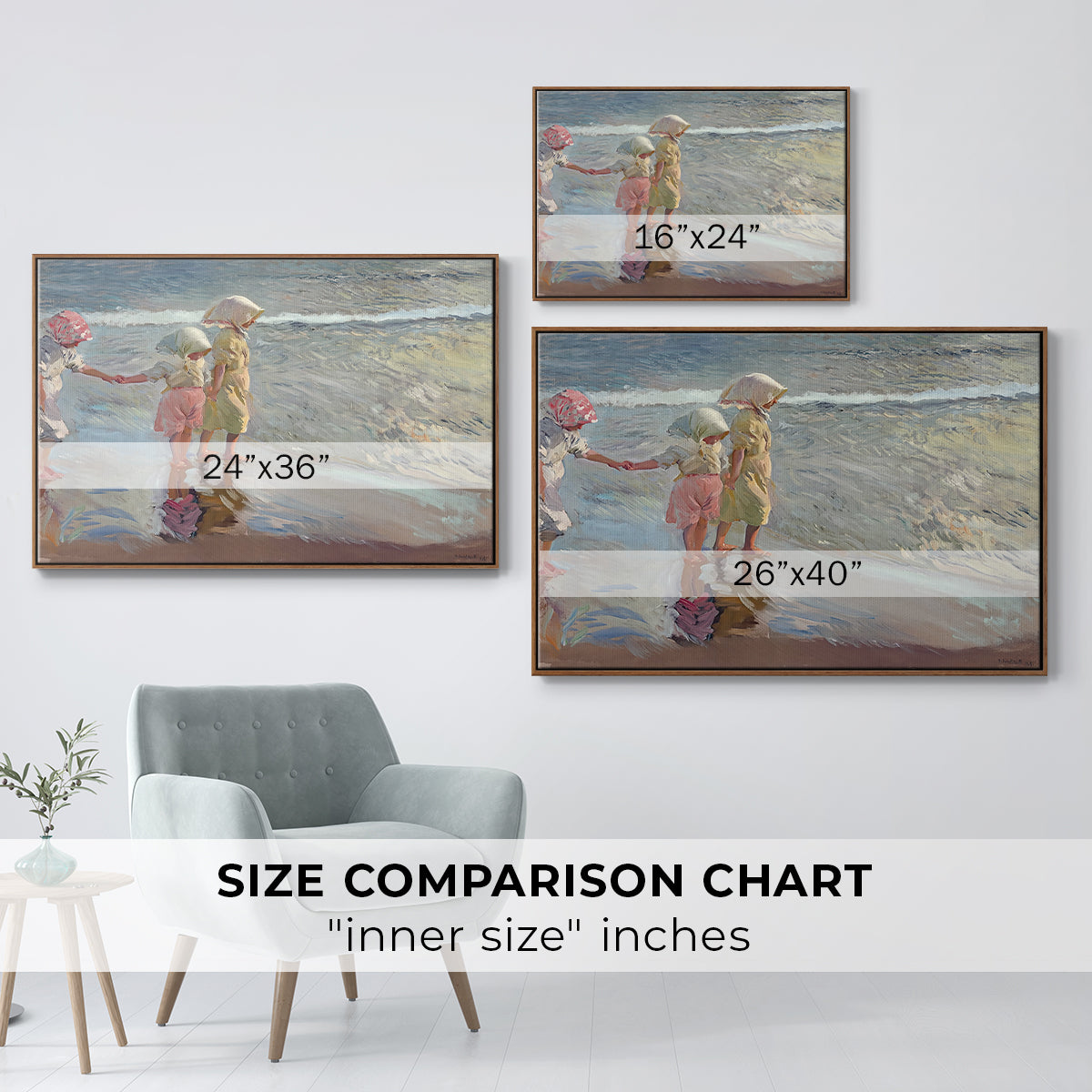 The Three Sisters on the Beach, 1908 - Floater Framed Canvas Print