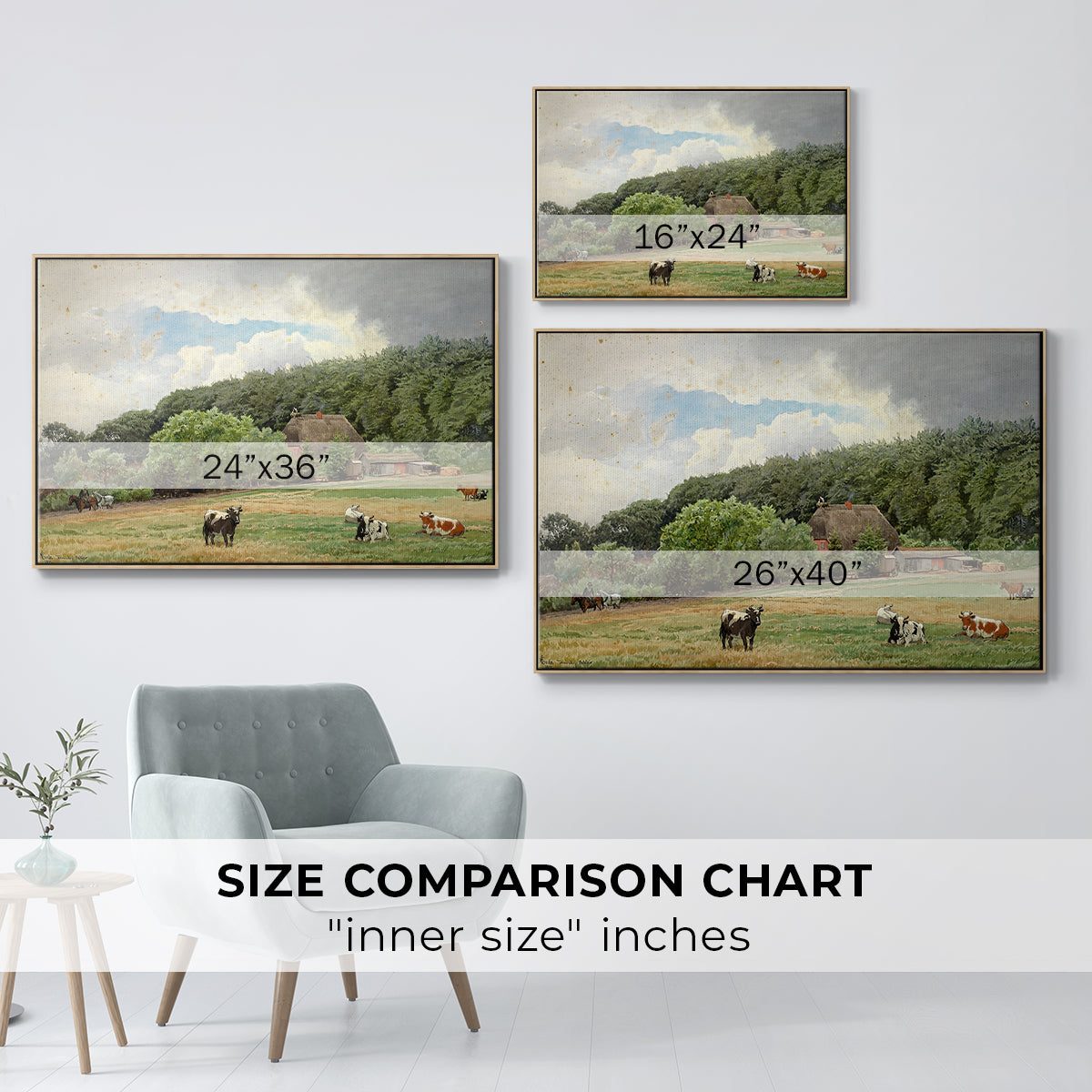 Farm with Grazing Cows (Bondegård med beitende kuer), 1892 - Floater Framed Canvas Print