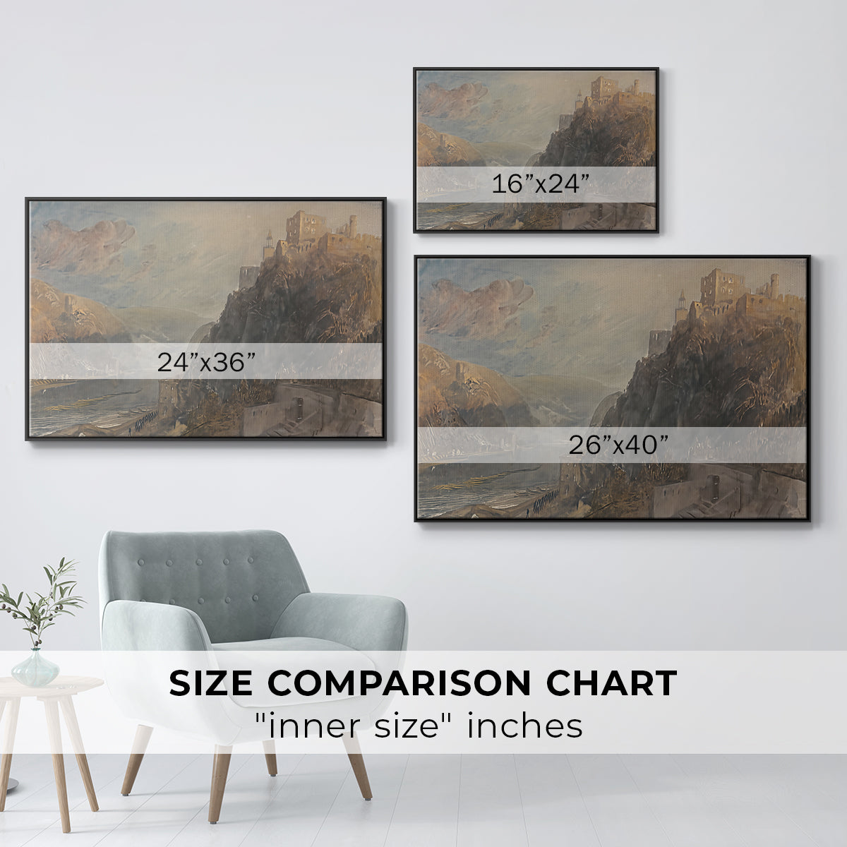 Rheinfels Looking to Katz and Gourhausen, 1817 - Floater Framed Canvas Print