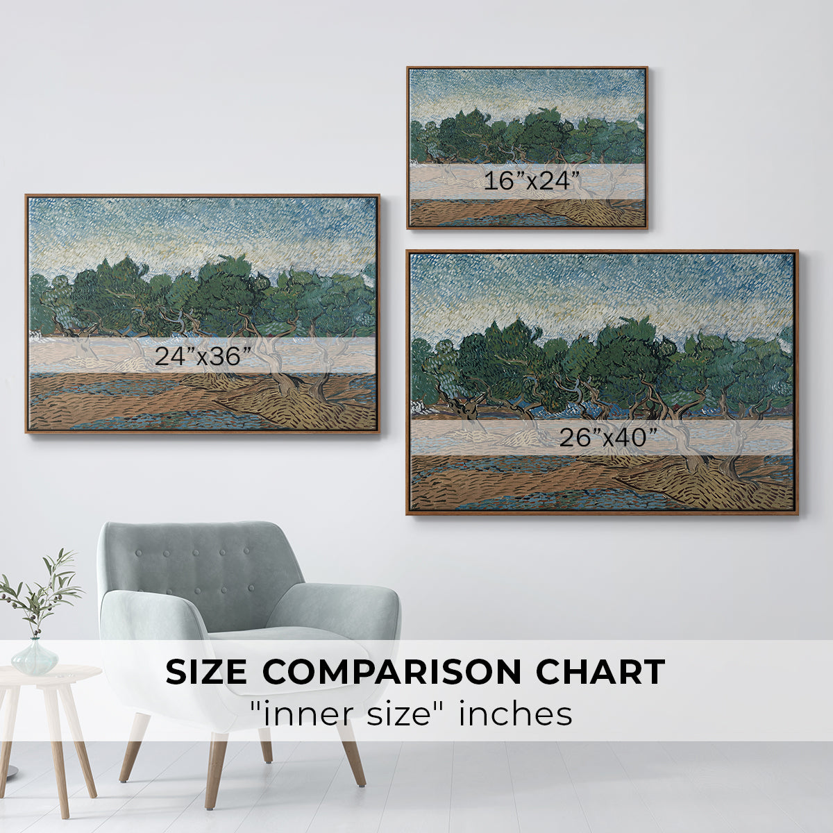 Olive Trees, 1889 - Floater Framed Canvas Print