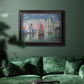 Impressionist harbor scene by Paul Signac in an ornate black frame with gilded inner detail displayed in a dark-toned interior setting.