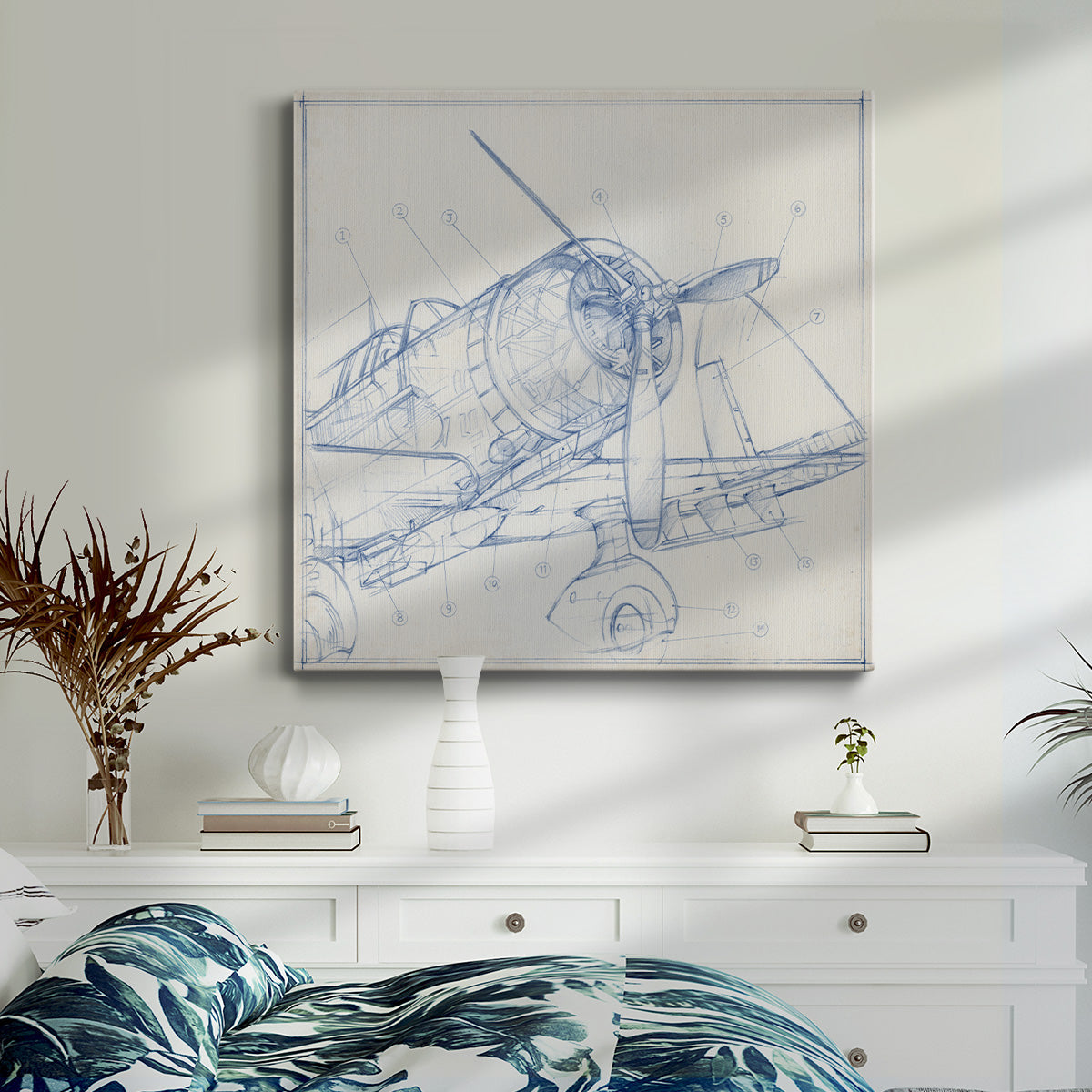 Airplane Mechanical Sketch I - Canvas Art Print