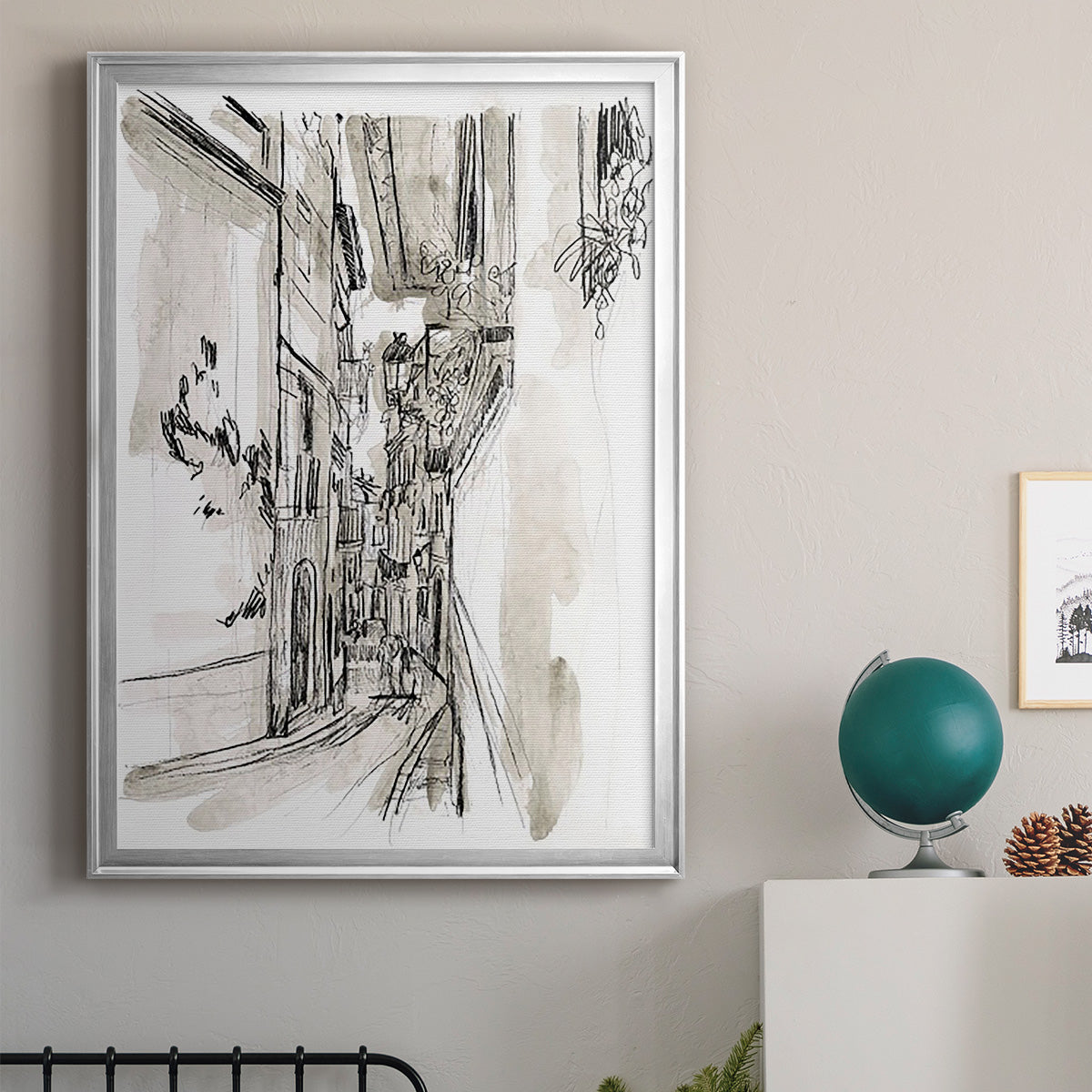 Europe Street Sketches I - Modern Framed Canvas Print