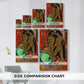 Size comparison chart for canvas art prints, showing multiple size options.