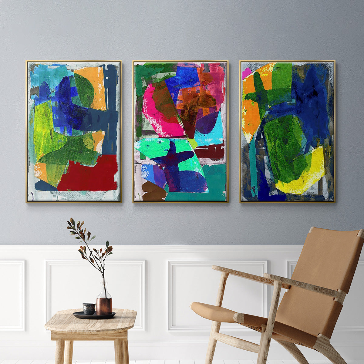 Brights Strokes I - Floater Framed Canvas Set